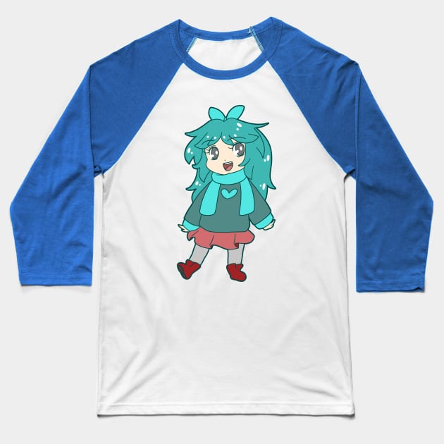 Chibi Blue-Green Girl Baseball T-Shirt by saradaboru